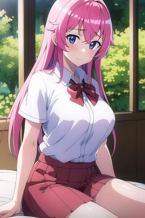 masterpiece, best quality, 1girl,
SakuragiOtome, <lora:SakuragiOtome:0.7>,
blue eyes, white shirt, breasts, pink hair