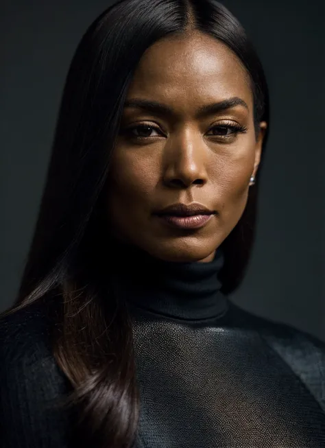 A stunning intricate full color portrait of (sks woman:1), wearing a black turtleneck, epic character composition, by ilya kuvshinov, alessio albi, nina masic, sharp focus, natural lighting, subsurface scattering, f2, 35mm, film grain, <lora:locon_angelabassett_v1_from_v1_64_32:1.25>