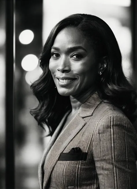 candid RAW close up portrait photo of sks woman in a (purple colored suit:1.0) on a dark street with shopping windows (at night:1.2), bokeh, Ilford Delta 3200 film, dof, high definition, detailed, intricate, flashlight, <lora:locon_vivicafox_v1_from_v1_64_32:1>