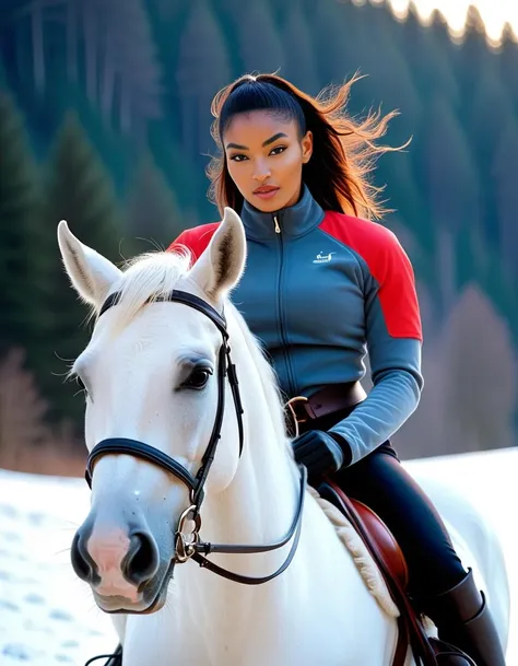 <lora:EmiXLyWillis:1> 1990 photo of 22 year old EmiXLyWillis, in germany , riding a white horse through the snowy slopes, soft lighting, 4k, dslr
