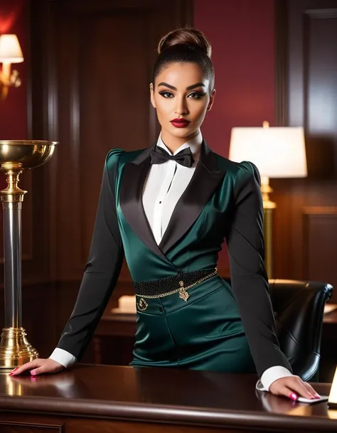 <lora:EmiXLyWillis:1> 1875 photo of 22 year old EmiXLyWillis, in england , standing behind the desk of a luxury hotel as the sexy night manager, soft lighting, 4k, dslr