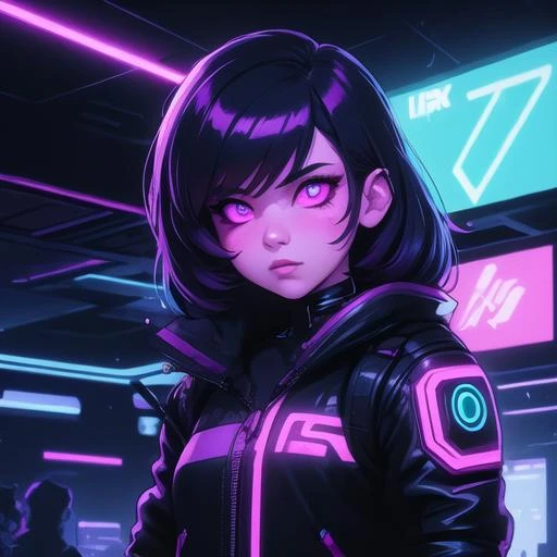 girl, cyber punk, neon light, synth wave