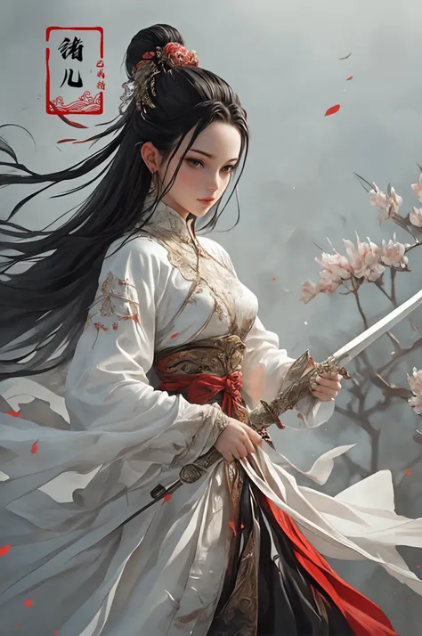 ultra high resolution, ((masterpiece))), (((best quality))), ((super detailed)),  ((extremely delicate and beautiful)),cinematic light, detailed environment(real),
xuer Ancient Chinese sword1girlsolo, (holding sword:1.2)(dark red and light gold:1.3), (hair pulled back, floating hair:1.1),
designed by greg manchess,smoke, a model woman, bright eyes, glossy lips, futuristic gold face war paint, trending on art station, photoreal,
8 k, octane render by greg rutkowski,  art by Carne Griffiths and Wadim Kashin ,in the style of Dau-al-Set, Pollock, and inspired by MAPPA and Zdzislaw Beksinski,
<lora:~Q?N-VRQV2 xuer Ancient Chinese sword:0.8>