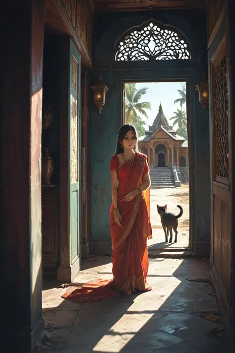 a scar across the nose and animals in a hindu kovil scene in the style of photo realism, fading away, <lora:sdxl_lightning_8step_lora.safetensors:1.0>, <lora:add detail xl.safetensors:1.5>