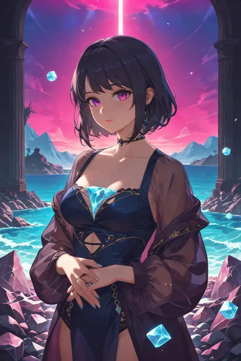 a cubes of ice around and wearing beautiful clothes in a synthwave background in the style of da vinci painting, rocks), <lora:sdxl_lightning_8step_lora.safetensors:1.0>, <lora:add detail xl.safetensors:1.5>