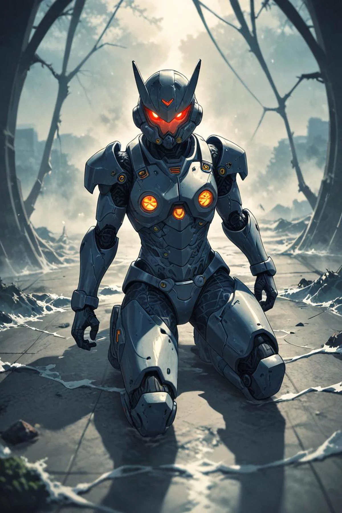 a pocket monster companion and wears a suit of power armor in a smog on the floor in the style of fractal waves, sickness, <lora:sdxl_lightning_8step_lora.safetensors:1.0>, <lora:add detail xl.safetensors:1.5>