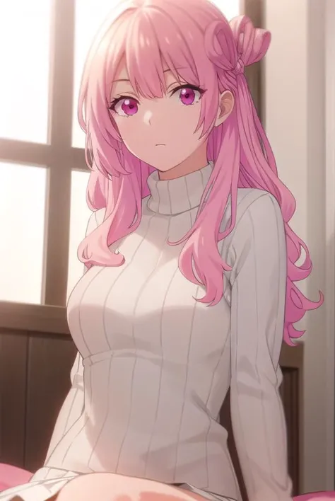 usagitsukishiro, <lora:usagi tsukishiro s1-lora-nochekaiser:1>,
usagi tsukishiro, long hair, pink hair, (pink eyes:1.5), hair bun,
BREAK skirt, sweater, turtleneck, white skirt, ribbed sweater,
BREAK indoors,
BREAK looking at viewer,
BREAK <lyco:GoodHands-beta2:1>, (masterpiece:1.2), best quality, high resolution, unity 8k wallpaper, (illustration:0.8), (beautiful detailed eyes:1.6), extremely detailed face, perfect lighting, extremely detailed CG, (perfect hands, perfect anatomy),