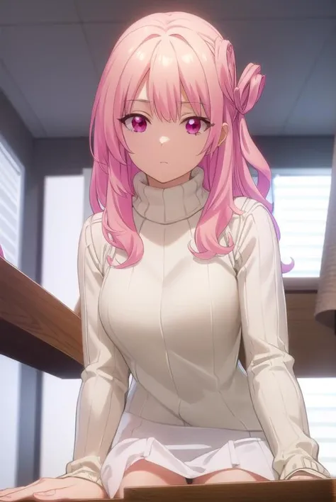 usagitsukishiro, <lora:usagi tsukishiro s1-lora-nochekaiser:1>,
usagi tsukishiro, long hair, pink hair, (pink eyes:1.5), hair bun,
BREAK skirt, sweater, turtleneck, white skirt, ribbed sweater,
BREAK indoors,
BREAK looking at viewer,
BREAK <lyco:GoodHands-beta2:1>, (masterpiece:1.2), best quality, high resolution, unity 8k wallpaper, (illustration:0.8), (beautiful detailed eyes:1.6), extremely detailed face, perfect lighting, extremely detailed CG, (perfect hands, perfect anatomy),