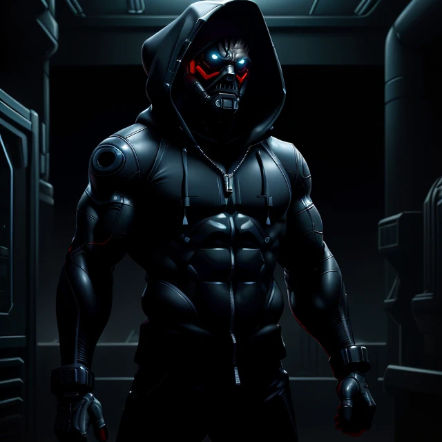 (1man, muscular adult spanish male:1.2), brown eyes, sweet cola hair, short hair, looking at viewer, solo, upper body, detailed background, detailed face, (<lora:PastTech:0.6>, plasttech theme:1.1) evil high-tech futuristic hacker, advanced technology, hoodie, techwear, electronics, head-up display, (holographic display:1.05), access denied, laptop, cybersecurity, server room in background, espionage, dark sinister atmosphere, ,