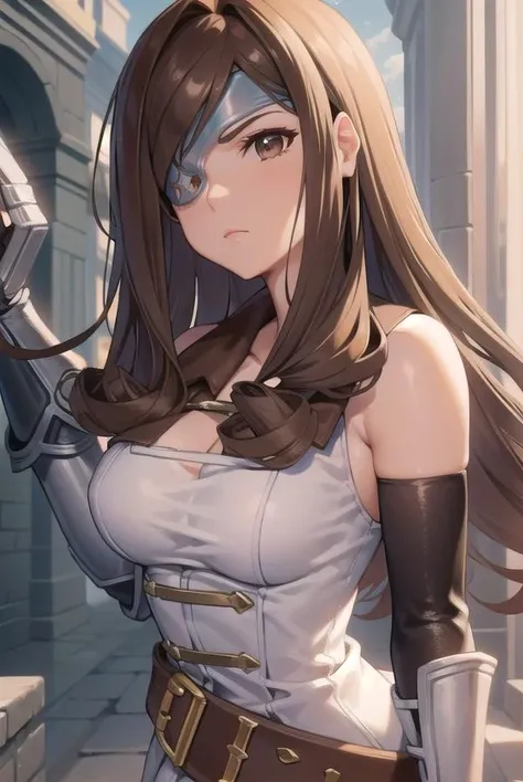 ffbeatrix, <lora:beatrixtest:1>,
beatrix, (brown eyes:1.7), brown hair, drill hair, eyepatch,
BREAK armor, belt, black pantyhose, boots, dress, gauntlets, gloves, greaves, pantyhose, shirt, sleeveless, sleeveless shirt, white dress,
BREAK looking at viewer,
BREAK outdoors, forest,
BREAK <lora:GoodHands-vanilla:1>, (masterpiece:1.2), best quality, high resolution, unity 8k wallpaper, (illustration:0.8), (beautiful detailed eyes:1.6), extremely detailed face, perfect lighting, extremely detailed CG, (perfect hands, perfect anatomy),