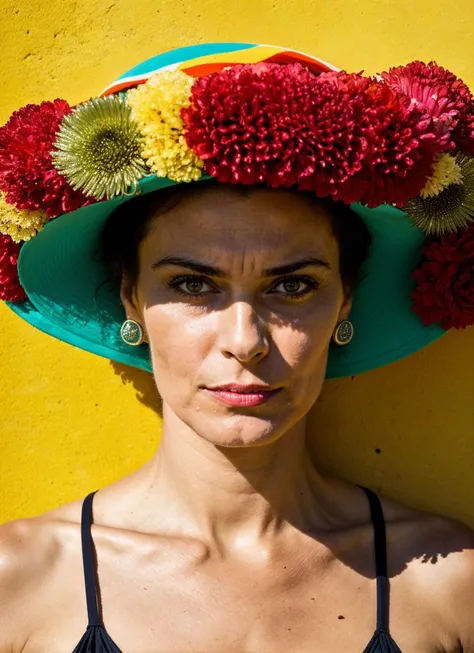 portrait of sks woman in Rio de Janeiro, on Copacabana Beach, by Flora Borsi, style by Flora Borsi, bold, bright colours, ((Flora Borsi)), by Gregory Crewdson, <lora:locon_michelleforbes_v1_from_v1_64_32:1>