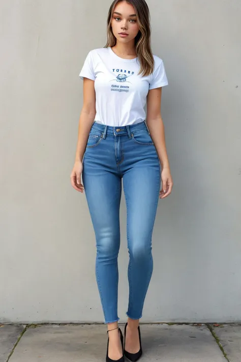 (full body shot:1.4), <lora:HaileyGrice_v1:0.9> HaileyGrice wearing a t-shirt and jeans
