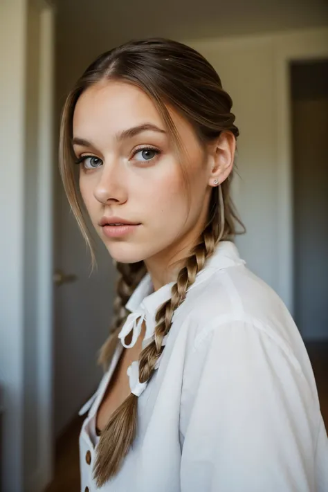 (eye level, closeup on face:1.2) photo of <lora:HaileyGrice_v1:0.9> HaileyGrice, she is wearing mouse costume , she is wearing buttons, her hair is styled as side braid, BREAK she is (in the scullery:1.1), soft lighting, shot on Fujifilm X-T4, long exposure,
