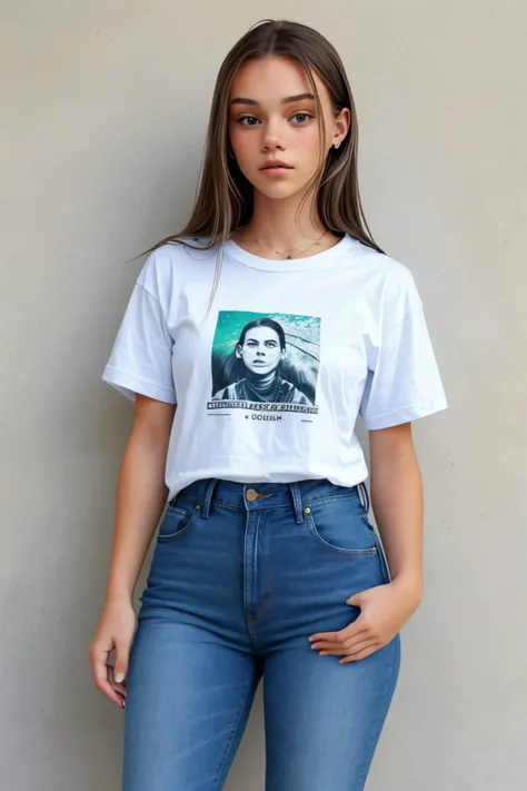 (medium shot:1.4), <lora:HaileyGrice_v1:0.9> HaileyGrice wearing a t-shirt and jeans