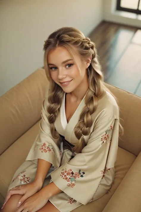 (from above, headshot:1.2) photo of <lora:HaileyGrice_v1:0.9> HaileyGrice with dirty blonde hair with highlights,
smiling,
she is wearing kimono,
she is wearing wide sleeves,
her hair is styled as parallel braid,
BREAK she is (lying on a therapists couch:1.1),
soft bounced lighting,
shot on Rolleiflex
,