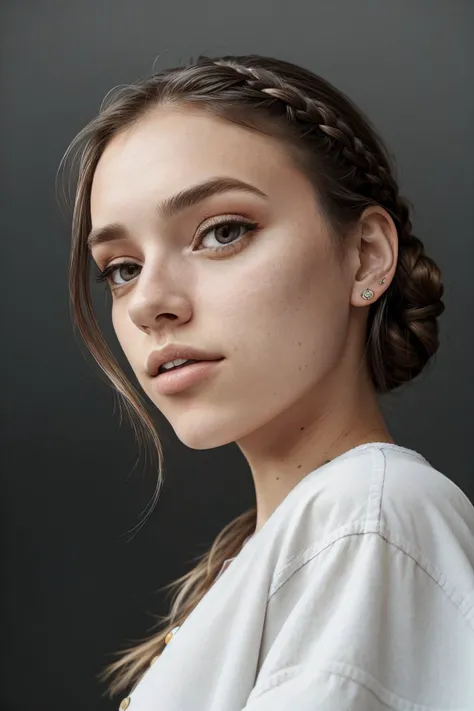 (low angle, headshot:1.2) photo of <lora:HaileyGrice_v1:0.9> HaileyGrice, she is wearing geta, she is wearing buttons, her hair is styled as braided bun, BREAK she is (in the terrace:1.1), hash flash lighting, shot on Leica T, vignetting,shallow depth of field,smooth skin tone, 8mm fisheye lens ,desaturated grunge filter,