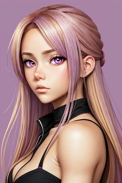 anime artwork, anime style, key visual, vibrant, studio anime, highly detailed <lora:HaileyGrice_v1:0.9> HaileyGrice with dirty blonde hair with highlights, focus on eyes, close up on face, lavender magenta color hair styled Straight and Sleek