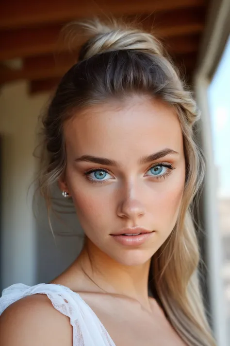 (high angle, closeup on face:1.2) photo of <lora:HaileyGrice_v1:0.9> HaileyGrice, she is wearing harem outfit , she is wearing arm warmers, her hair is styled as side part waves hair, BREAK she is (in the balcony:1.1), hash flash lighting, shot on ALEXA 65, Velvia 100 ,underexposed,Voigtlnder Nokton 50mm f1.1 , in the style of Martin Schoeller