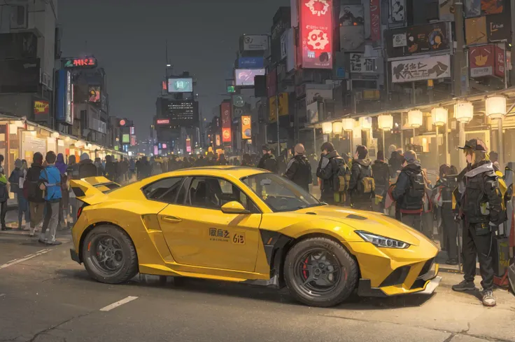 (masterpiece, best quality, ultra-detailed, illustration), beautiful face, perfect body, 1girl, solo, (standing next to the sports cars:1.2), cyberpunk, <lora:mVehicle_v10:0.5>, (night city:1.2), lanterns