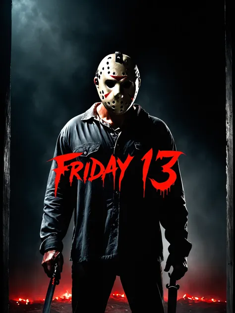 ("Friday the 13th" text logo:1.1) , <lora:Harrlogos_v1.1:1>, film poster, cinema poster, 8k uhd, dslr, soft lighting, high quality, film grain, Fujifilm XT3, <lora:more_details:0.5> full body portrait, <lora:more_details:0.5>