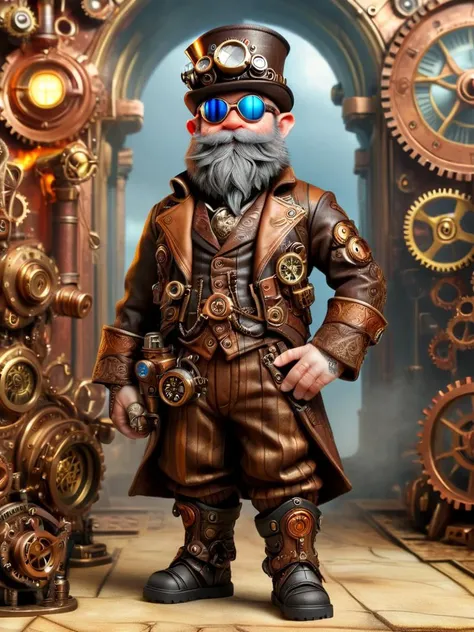 dwowarf, steampunk, a dwarf with a beard and a steampunky outfit and googles, standing in front of steampunk background <lora:dwowarf-sdxl:1>