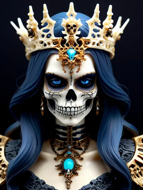 female myhtical queen, upper body, masterpiece, perfect face, intricate details, horror theme, epoxy_skull <lora:epoxy_skull-sdxl:0.5>