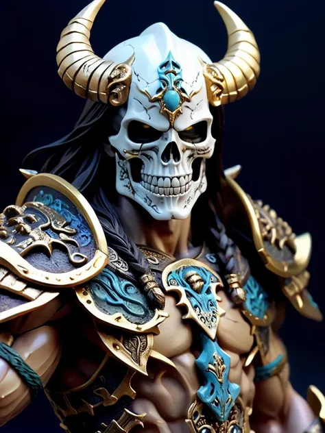 male mythical warrior, upper body, masterpiece, perfect face, intricate details, horror theme epoxy_skull <lora:epoxy_skull-sdxl:0.5>