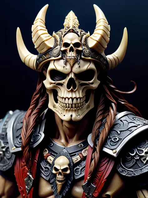 male mythical warrior, upper body, masterpiece, perfect face, intricate details, horror theme epoxy_skull <lora:epoxy_skull-sdxl:0.5>