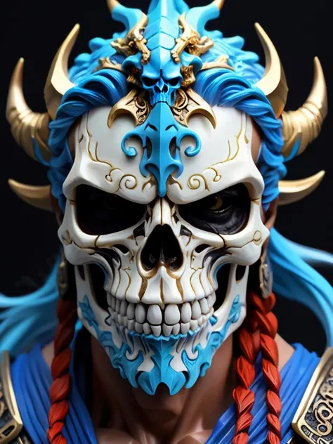male mythical warrior, upper body, masterpiece, perfect face, intricate details, horror theme epoxy_skull <lora:epoxy_skull-sdxl:0.5>