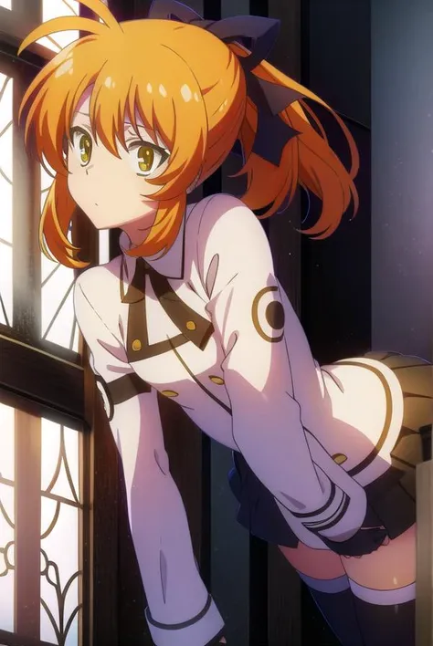misaominakami, <lyco:misaominakamiLYCORIStest:1>,
misao minakami, (yellow eyes:1.5), orange hair,ponytail, black ribbon, ribbon, hair ribbon,
BREAK skirt, thighhighs, black thighhighs, zettai ryouiki, school uniform,
BREAK looking at viewer,
BREAK indoors, classroom,
BREAK <lora:GoodHands-vanilla:1>, (masterpiece:1.2), best quality, high resolution, unity 8k wallpaper, (illustration:0.8), (beautiful detailed eyes:1.6), extremely detailed face, perfect lighting, extremely detailed CG, (perfect hands, perfect anatomy),