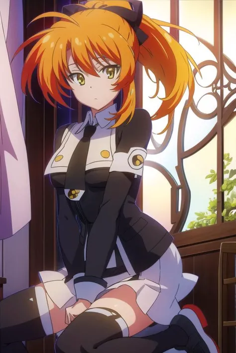 misaominakami, <lyco:misaominakamiLYCORIStest:1>,
misao minakami, (yellow eyes:1.5), orange hair,ponytail, black ribbon, ribbon, hair ribbon,
BREAK skirt, thighhighs, black thighhighs, zettai ryouiki, school uniform,
BREAK looking at viewer,
BREAK indoors, classroom,
BREAK <lora:GoodHands-vanilla:1>, (masterpiece:1.2), best quality, high resolution, unity 8k wallpaper, (illustration:0.8), (beautiful detailed eyes:1.6), extremely detailed face, perfect lighting, extremely detailed CG, (perfect hands, perfect anatomy),