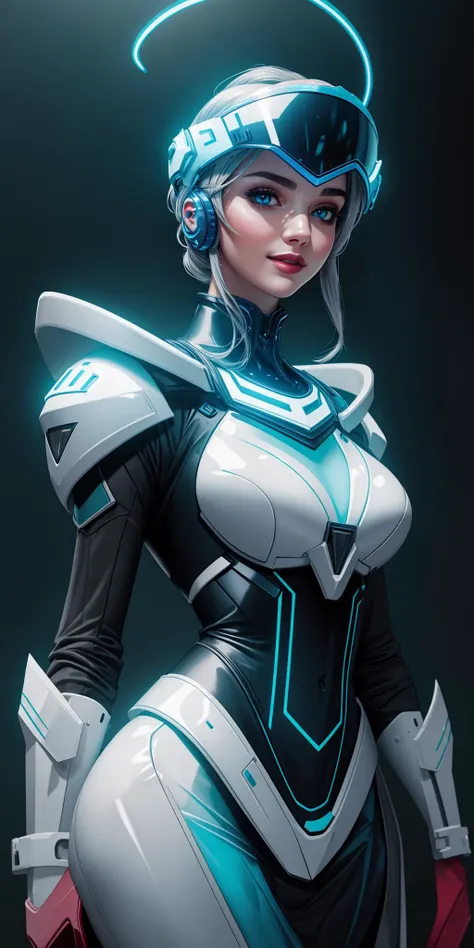 ((Masterpiece, best quality)),photography, detailed skin, realistic, photo-realistic, 8k, highly detailed, full length frame, High detail RAW color art, diffused soft lighting, shallow depth of field, sharp focus, hyperrealism, cinematic lighting,smiling,
edgFut_clothing, a woman with a blue face and a clear helmet ,wearing edgFut_clothing
and [futuristic headpiece|visor] ,wearing edgFut_clothing, neons, electric circuits,
<lora:edgFuturistic1:0.85>