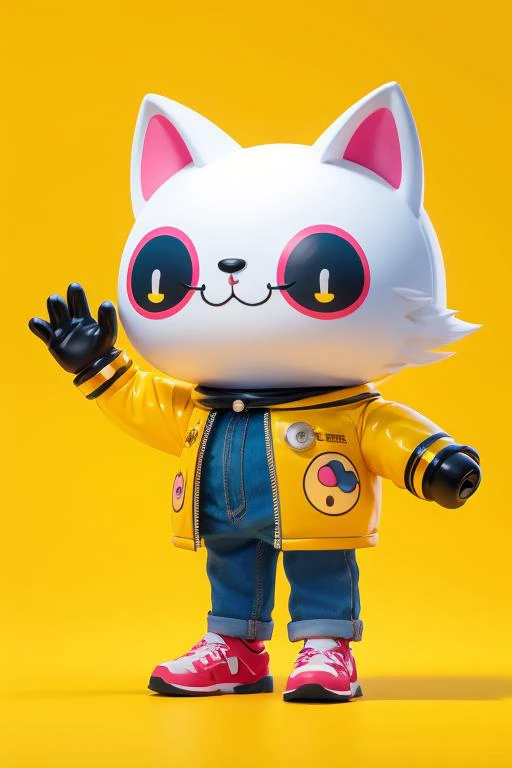 XCYP 3D masterpiece,best quality,full_shot,kawaii,chibi,futuristic,yellow,orange,yellow background,a cat wearing jeans,