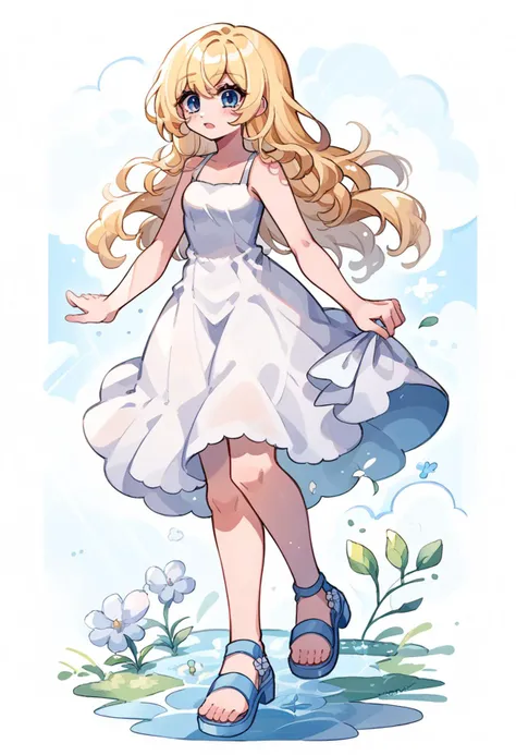 score_9, score_7_up, source_anime, highly detailed, BREAK <lora:Namine:1> namine, 1girl, blue eyes, blonde hair, long hair, white dress, sleeveless dress, spaghetti strap, sandals, <lora:Momoiiroo_Art_Style_PonyXL:1> momoiiroo,