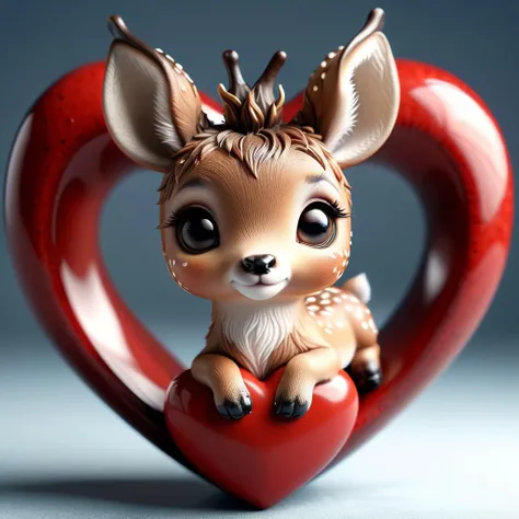 zhibi, chibi, a cute deer on a red heart, 8k, uhd, high quality, professional, masterpiece, <lora:zhibi-sdxl:1>