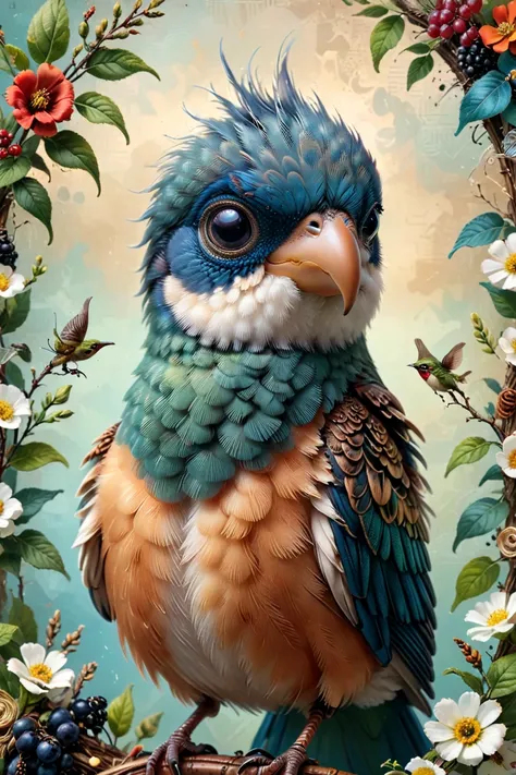 Collage style, an award-winning photo of an (bird | animal | bug ), hyperrealistic <lora:xl_more_art-full_v1:0.7> <lora:zhibi-sdxl:1> zhibi, Mixed media, layered, textural, detailed, artistic