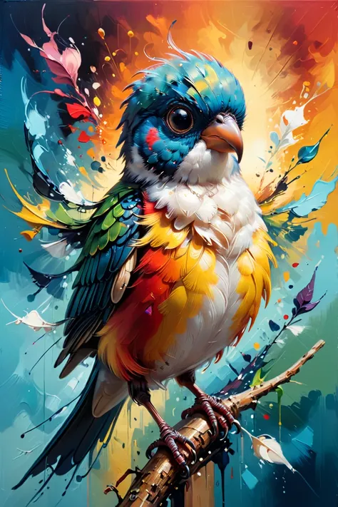 abstract expressionist painting of an award-winning photo of an (bird | animal | bug ), hyperrealistic <lora:xl_more_art-full_v1:0.7> <lora:zhibi-sdxl:1> zhibi, energetic brushwork, bold colors, abstract forms, expressive, emotional