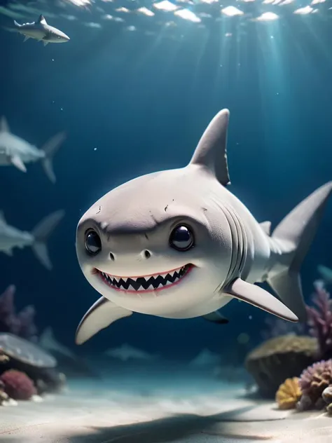 zhibi, chibi, shark, small shark, chibi shark, solo, underwater, looking at viewer, (closed mouth:1.5), blurry, no humans, depth of field <lora:zhibi:0.7>