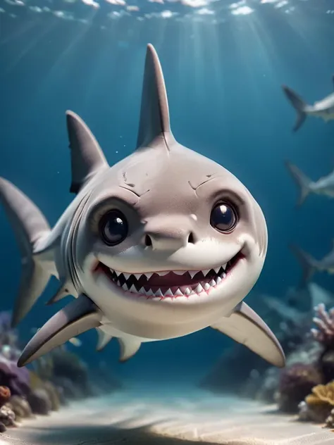 zhibi, chibi, shark, small shark, chibi shark, solo, underwater, looking at viewer, (closed mouth:1.5), blurry, no humans, depth of field <lora:zhibi:0.7>