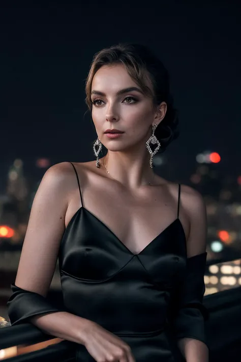 JodieC_SoloTI_v1,
(In a sleek black satin dress, with sharp diamond earrings, for a cold and unapproachable look), (On a rooftop at midnight, with the city lights glittering below, a stark and isolated ambiance:1.3), (seductive:1.3),(analog, cinematic, film grain, hazy atmosphere, cinematic shot:1.3),
<lora:add_detail:0.6>, PA7_Portrait-MCU,