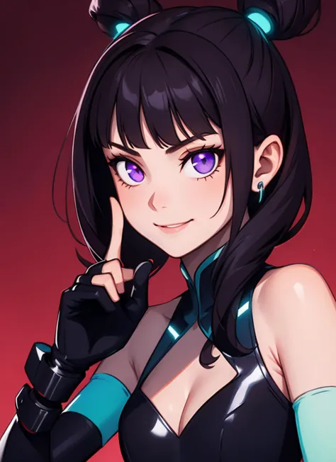 1girl, bangs, bare_shoulders, black_hair, bracelet, breasts, chinese_clothes, cleavage, detached_sleeves, drill_hair, evil_smile, fingerless_gloves, gloves, glowing, glowing_eye, halter_top, halterneck, han_juri, jewelry, purple_eyes, smile, solo, twin_drills, upper_body
detailed environment, dampness, <lora:goodhands_Beta_Gtonero:0.7>, good hands, (epic masterpiece), (best quality:1.2), 8k, High Detail, photography, hdr, high contrast, realistic skin, natural skin, textured skin, see intricate, ((ultra-detailed)), skinny, (detailed interesting background), small size, delicate facial features, rich deep saturated color,
concept art, digital art, realistic,