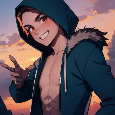 2boys, cloud, fur_trim, grin, hood, hooded_jacket, hoodie, jacket, male_focus, multiple_boys, open_clothes, red_eyes, sans, skeleton, sky, smile, sunset, teeth, upper_body, BOLD,
<lora:detailed_notrigger:1>, epic masterpiece, 8k, high contrast, (ultra-detailed), digital art, detailed environment, perfect view of the upper half of the body, <lora:goodhands_Beta_Gtonero:0.7>, good hands,