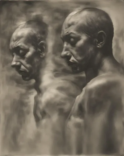 Realistic、Handsome Men、、Japanese、Slim body、Mash Hair、Completely naked、Full nudity、Back view、Face turned to the side、太ったJapanese老人男性に囲まれて触られているBack view、Butt Exposed