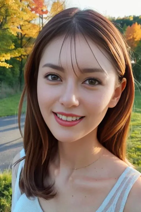 1girl,(wearing autumn outfit:1.4),(RAW photo, best quality), (realistic, photo-realistic:1.4), masterpiece, an extremely delicate and beautiful, extremely detailed, 2k wallpaper, Amazing, finely detail, extremely detailed CG unity 8k wallpaper, ultra-detailed, highres, soft light, beautiful detailed girl, extremely detailed eyes and face, beautiful detailed nose, beautiful detailed eyes,cinematic lighting,autumn scenery,morning light,perfect anatomy,slender body, smile<lora:abenatsuki_lora:0.8>