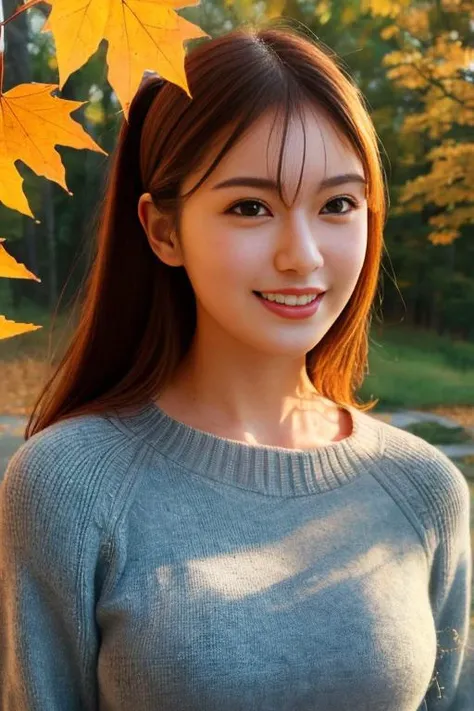 1girl,(wearing autumn outfit:1.4),(RAW photo, best quality), (realistic, photo-realistic:1.4), masterpiece, an extremely delicate and beautiful, extremely detailed, 2k wallpaper, Amazing, finely detail, extremely detailed CG unity 8k wallpaper, ultra-detailed, highres, soft light, beautiful detailed girl, extremely detailed eyes and face, beautiful detailed nose, beautiful detailed eyes,cinematic lighting,autumn scenery,morning light,perfect anatomy,slender body,light smile, <lora:abenatsuki_lora:0.8>