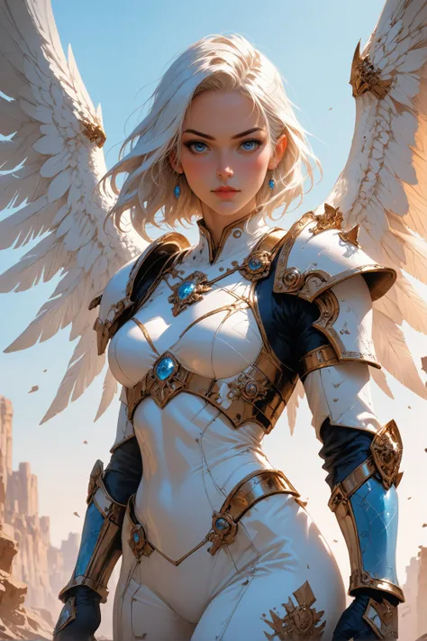 score_9, score_8_up, score_7_up, score_6_up, score_5_up, score_4_up,<lora:Fant5yP0ny:0.8>, 1girl, armor, weapon, wings, solo, shoulder armor, blue eyes, pauldrons, white hair, looking at viewer, power armor