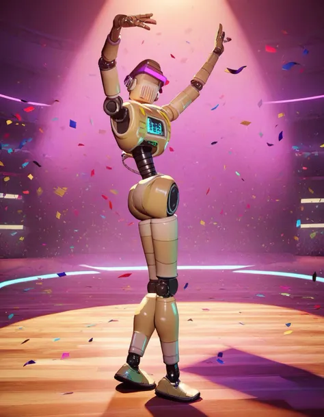 score_9, score_8_up, score_7_up, score_6_up, Rob64, dancing, dancefloor, spotlights, smoke, confetti, robot, <lora:ROB_64:1>