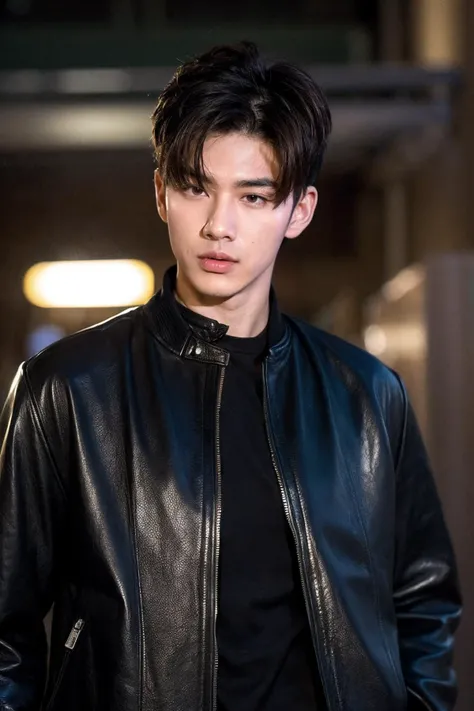 Best Quality, Masterpiece, Ultra High Resolution, (Realisticity:1.4), Original Photo, Cinematic Lighting, 1 boy,HONGKONG, solo, male focus, brown hair, jacket, shirtless, blurry background, blurry, upper body, realistic, short hair, leather jacket, black jacket, leather, artist name
<lora:add_detail:1>