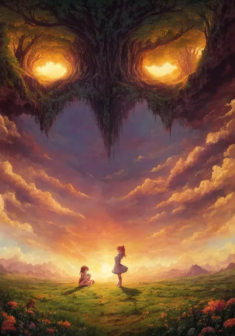 (masterpiece, top quality, best quality, official art, beautiful and aesthetic:1.2), (high resolution, absurd resolution, 8k resolution, 4k resolution:1.3), (intricate, complex, retouched image, hdr:1.8), (sharp focus:1.5), (digital painting:0.8), (anime:1.8), color graded, soft lighting, intense shadows, detailed background, grassland, dark night