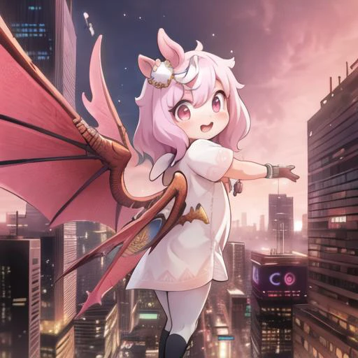 ((masterpiece)), (best quality), 8k, ultra-detailed, absurdress, cartoon, unicorn, unicorn, pink unicorn, wings, detailed background, city, cyberpunk cuty, sci-fi, <hypernet:unstablebabies:0.8>